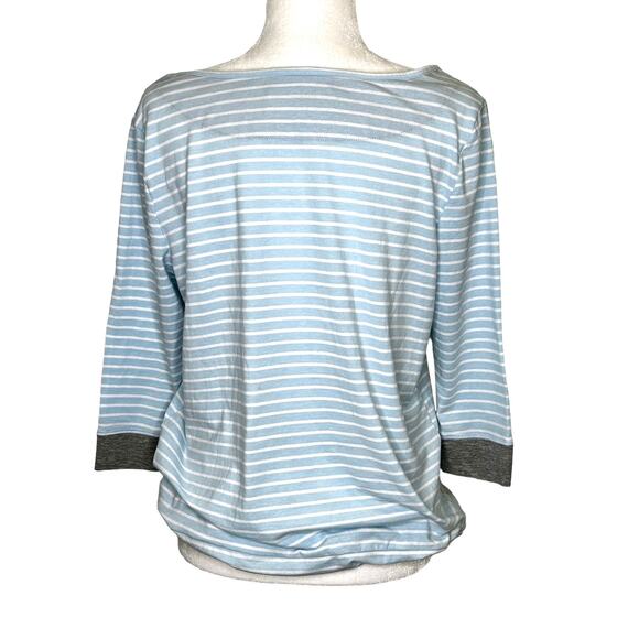 Karen Neuburger Live Love Lounge Blue White Tie Waist 3/4 Sleeve Top - Picture 5 of 9